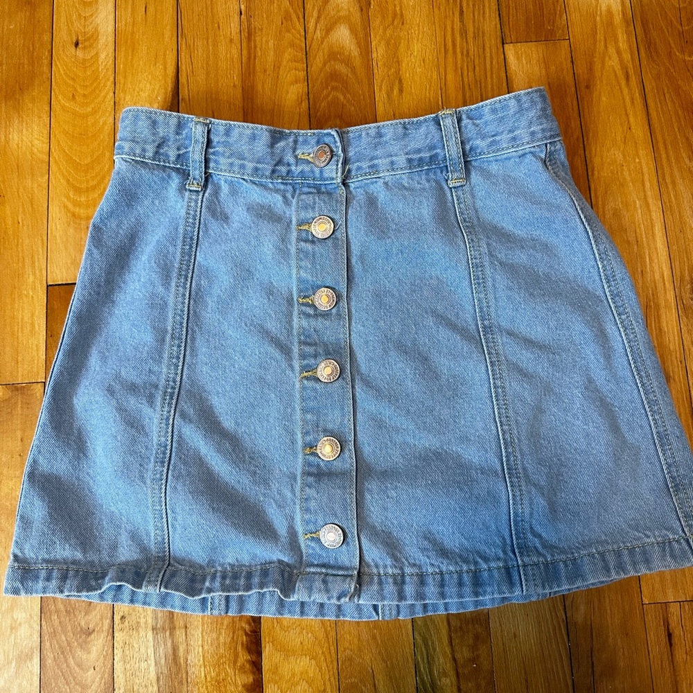 Denim button up mini skirt